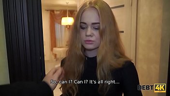 Preview 1 of New Pornstar Sinderella - DEBT4k. Lucky guy can use redhead as a whore because she has debts