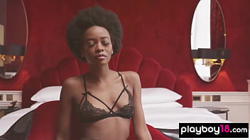 Preview 1 of Astrid Porno - Petite small titted ebony diva Alicia showing her sexy tattoos for Playboy