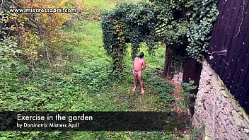 Preview 1 of Young Old Young - Dominatrix Mistress April - Exercise in the garden