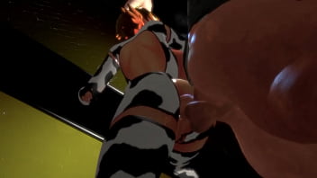Preview 4 of Sis And Mommy - Anime Cow girl pounded hard against the Cage