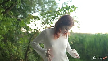 Preview 2 of Largest Boobs Young - Teen Redhead Mia Hits A Wild Orgasm Beside The Lake!