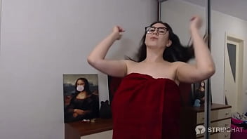 Preview 4 of Nepali Hot Blue Film - Brunette camgirl with glasses oils up her huge tits