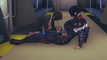 Preview 1 of First Taime Girl Vergini - Hentai 3D  uncensored (4) - Captain America and office girl on the public train