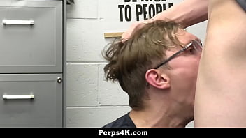 Preview 2 of Threeway Into New Year - The Mall Officer Demands the Twink to Drain His Cock to Earn His Freedom - Perps4k
