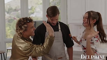 Preview 2 of 46 Years Old Pinay - Delphine Films- April Olsen&#039_s Naughty Cooking Show Turns Into a Sexy THREESOME