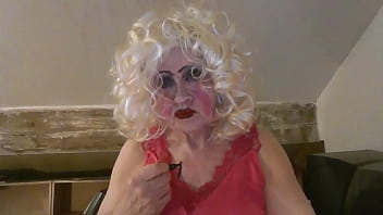 Preview 3 of Japanese Bih Ass - Slutty CD,  Sissy Sarah Millward plays with her sissy clit and sticks dildo up her lady hole,  but can&#039_t write &#039_Fag&#039_ on her chest properly - silly old tart!