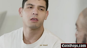 Preview 2 of Teenl Lesbian - Baptized with sperm! Spanish twink Bastian Karim showered in holy cum from a naughty unorthodox gay priest Gianni Gio!