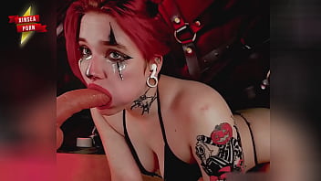 Preview 1 of Alied Ray - Harley Quinn sucks hard on a dildo that stretches her cheeks