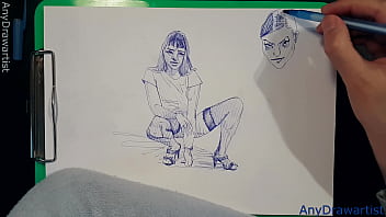Preview 3 of Pee Desperation Uncensored - Ballpoint pen drawing  naked girls  With big boobs ,  sexy ,  HOT !