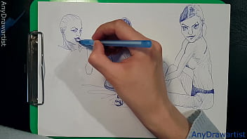 Preview 4 of Pee Desperation Uncensored - Ballpoint pen drawing  naked girls  With big boobs ,  sexy ,  HOT !