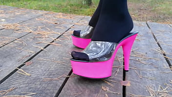 Preview 3 of Sex Rpon Japanes - Lady L walking wirh pink mules.