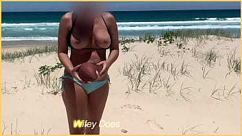 Preview 3 of Thirishtube - Wife gets her perfect tits out at the beach in her bikini