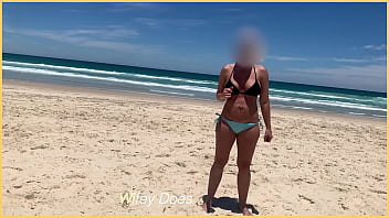 Preview 1 of Thirishtube - Wife gets her perfect tits out at the beach in her bikini