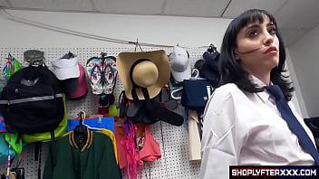 Preview 1 of School Kiss Six - Hot shoplifter chick gets caught and to get out free she has to suck the security guard&#039_s cock which turns her on and she gets fucked ending up with a cumshot inside.