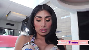 Preview 1 of Salma Shah Sixsy Vedio - Big ass latina tgirl in lingerie blowing her boyfriend