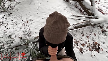 Preview 4 of Alessandra Marqus - Asian Ho gives Blow in Snow -- Luna sucks in BWC in Public Park,  almost gets caught!