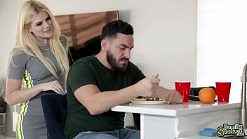 Preview 3 of Cum Blasting On Face - Peter didn&#039_t waste time and started banging his blonde stepsis Nikki on  the couch