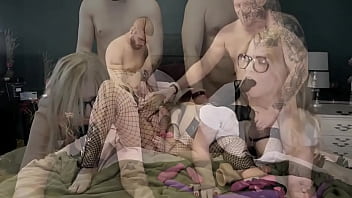 Preview 3 of American Bigboobs Sex - Rough fuck with 2 hot secretaries - face fucking - double blowjob - cum kiss swap - 1st part