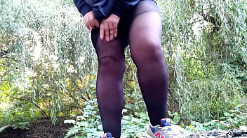 Preview 4 of Burgine Girl Sex - Curvy milf in pantyhose pissing outdoors