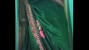 Preview 2 of Indian Prone Hd Videos - Indian gay Crossdresser Gaurisissy in Green Saree pressing her big Boobs and fingering in her ass