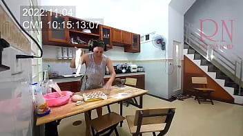 Preview 2 of Sex On A Plaine - Ravioli Time! Naked Cooking. Regina Noir,  a nudist cook at nudist hotel resort. Nude maid. Naked housewife. HIDDEN CAMERA TIME DATE