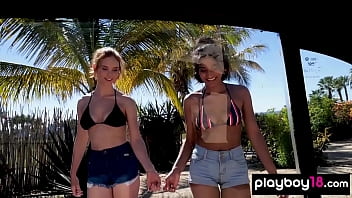 Preview 1 of Mario Ozawa Cum In Pussy - Ebony and ivory GFs washing each others pussies outdoor