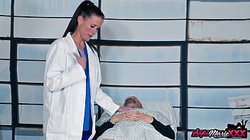 Preview 1 of Face Massage By Boobs - Deviant Cougar Doctor Sofie Marie Gives Handjob To Patient
