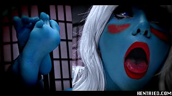 Preview 4 of Kim Fatdahia - Blue Alien cosplay - Jerk off instruction - tied up - feet pose - bukkaked heavily