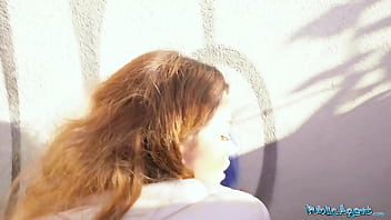 Preview 2 of One Slut Isn Enough - Public Agent Tight Spanish babe gives blowjob and fuck behind husbands back