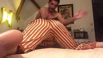 Preview 1 of Alaram Clock - 1313 - FULL- Clothed Orange Satin Pants and Satin Panties,  White Slut,  Cream Lingerie,  Fuck,  Doggystyle,  Blowjob,  POV,  Dirty French Talk