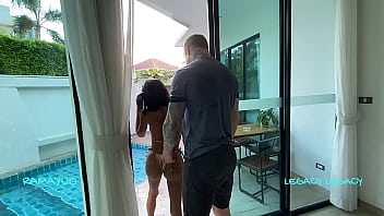 Preview 1 of Push Limit - LEGACY MESS: Handsome courier  got into a Fucking  threesome with 2  fucking SHEMALE(Besty and MILKA) in the pool