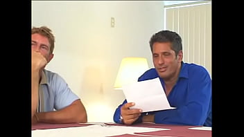 Preview 1 of Hd Bf Donwlaod - Two muscular dudes fuck in all holes a young modest blonde in the living room
