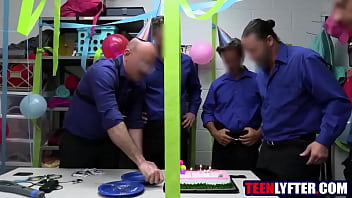 Preview 1 of Dimana Saja - Blonde teen thief gangbanged by security guards