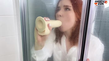 Preview 4 of Bbc Breeding Chinese - Redhead Passionate Play Pussy Sex Toy in the Shower - Homemade