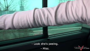 Preview 1 of Travesty Home Made Sex - Sexy brunette fuck in the car with stranger,  eating his cum and swallow