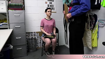Preview 1 of Man Fingering Himself - Extra cute short haired tomboi shoplifter teen caught and gets a rough punish fuck
