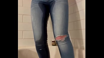 Preview 3 of Teeager Butt White Wide - Girl Dared to Hold Bladder Has Accident in her Tight Jeans