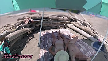 Preview 2 of Xem Phim Xet U50 Viet Nam - #2 Exhibitionist Wife Outdoor Amateur Milf Handjob Big Cock on Nudity Beach public in front of voyeur with cumshot - MissCreamy