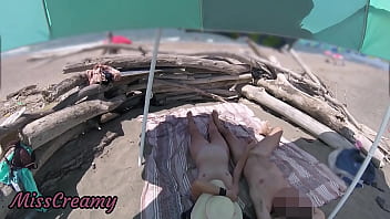 Preview 3 of Xem Phim Xet U50 Viet Nam - #2 Exhibitionist Wife Outdoor Amateur Milf Handjob Big Cock on Nudity Beach public in front of voyeur with cumshot - MissCreamy