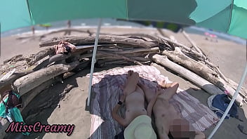 Preview 4 of Xem Phim Xet U50 Viet Nam - #2 Exhibitionist Wife Outdoor Amateur Milf Handjob Big Cock on Nudity Beach public in front of voyeur with cumshot - MissCreamy