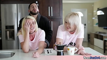 Preview 2 of Kity Adia - Blonde wife and blonde stepdaughter having a free fuck day and looks like Pops is having fun