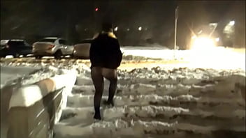 Preview 2 of Yuri Komiksy - New Year&#039_s Eve night walk in nylon tights without a skirt