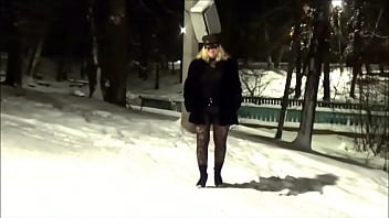 Preview 3 of Yuri Komiksy - New Year&#039_s Eve night walk in nylon tights without a skirt