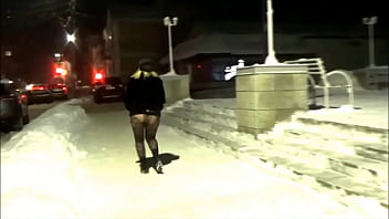 Preview 4 of Yuri Komiksy - New Year&#039_s Eve night walk in nylon tights without a skirt
