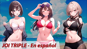 Preview 1 of Black Scoks - JOI hentai,  tres amigas quieren masturbarte,  en espa&ntilde_ol.