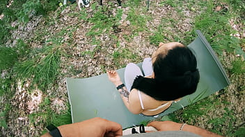 Preview 1 of 40 Minut Ki Xxx - [POV BTS] Freeuse Jerking on Ponytail Brunette during her Meditation - Huge Free Use Facial