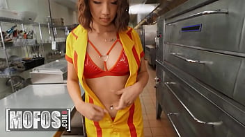 Preview 2 of Mif Rough - Before The Restaurant Opens,  Kimora Quin Masturbates In Front Of Charles Dera To Make Him Fuck Her Roughly - MOFOS