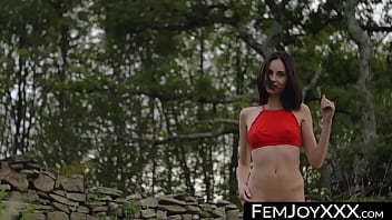 Preview 2 of Alya Xxx Video - FemJoyXXX Blissful brunette outside pussy prodding