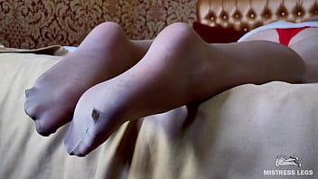 Preview 4 of Tranny Incest Vids - Mistress beautiful legs and feet in sheer pantyhose teasing on Xmas