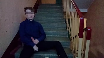 Preview 2 of 300 - Public jerking off on the stairs after school